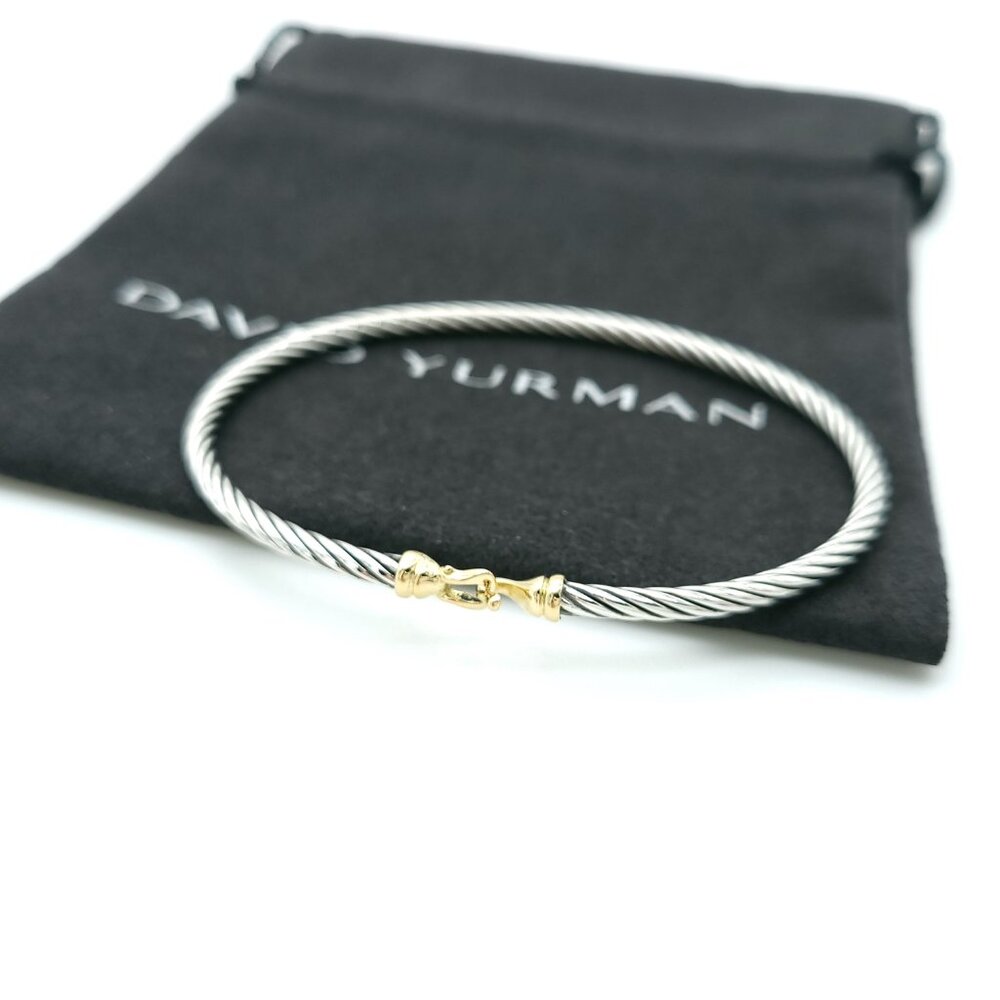 David Yurman Sterling Silver & 18K Gold 3mm Cable Buckle Bangle Bracelet